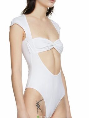 beaufille White Twist Cutout One-Piece Bodysuit